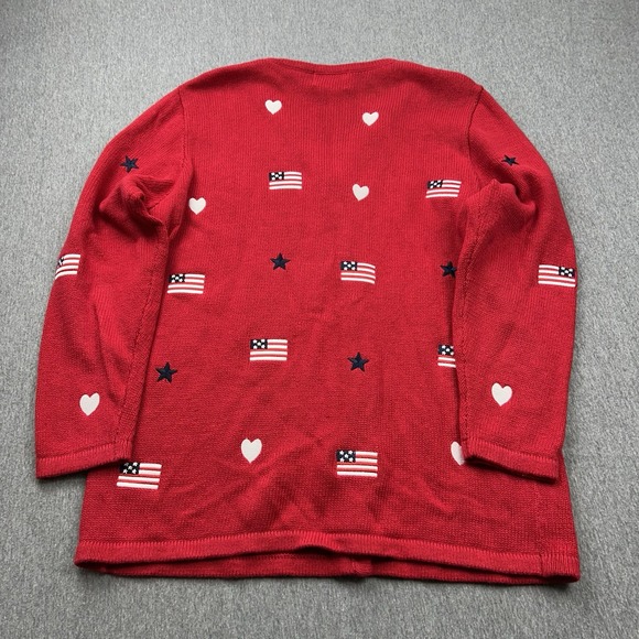 Quacker Factory Cardigan Sweater Womens Medium USA American Flag 4th of July Red - Picture 9 of 10